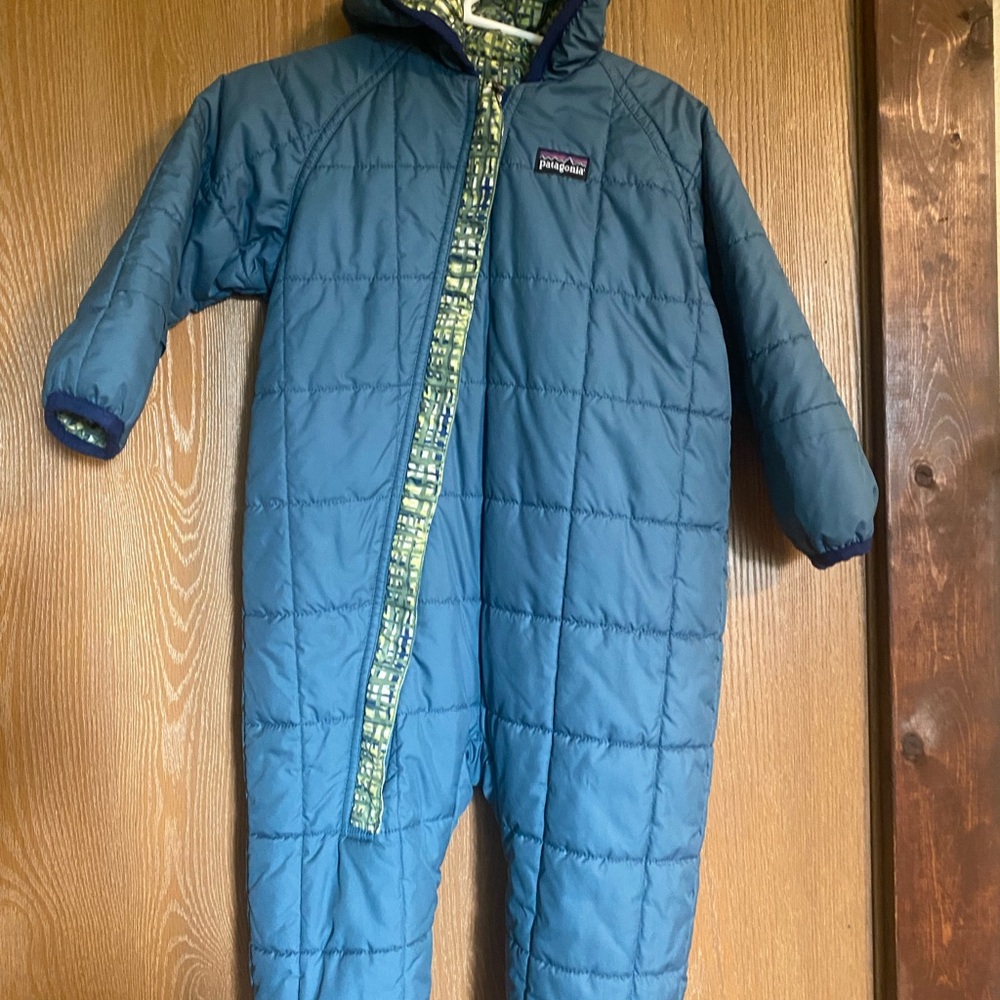 Patagonia Teal Quilted Baby Snowsuit